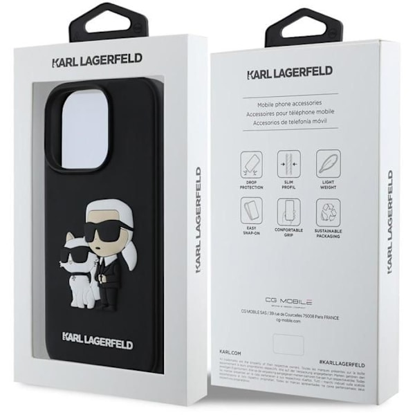 Karl Lagerfeld 3D Kuminen Karl ja Choupette Takakuori iPhone 16 Pro Musta
