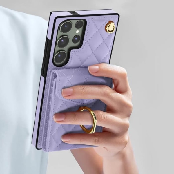 Fodral med snodd för Samsung S23 Ultra Back Wallet Ring Light Purple