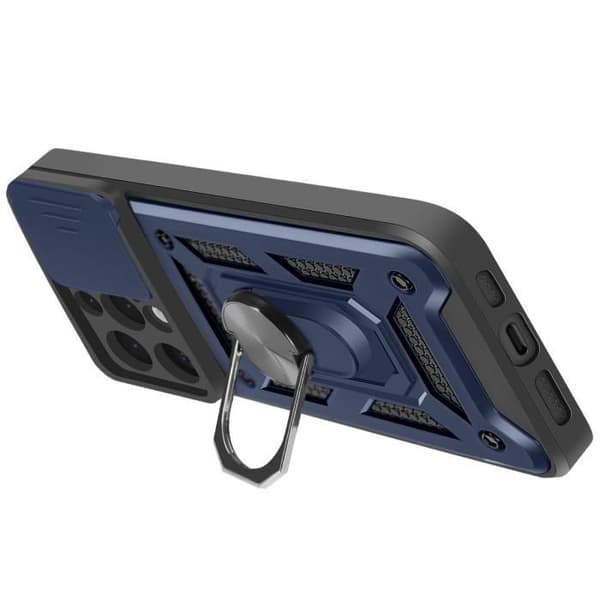 Coque til iPhone 16 Pro Max - Mayaxess - Mørkeblå - Stødabsorberende - Skydelåg til kamera - Magnetisk støtte Blå