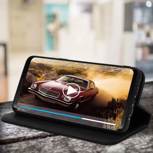 Housse folio portefeuille - AVIZAR - Galaxy S9 - Silicone Gel - Video Støtte - Sort Svart
