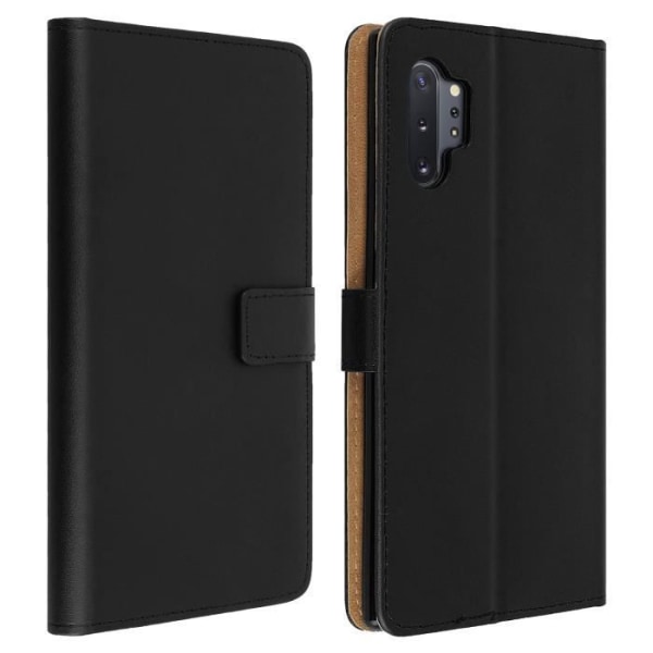 Hölster - AVIZAR - Galaxy Note 10 Plus - Äkta läder - Stötsäker - Videostöd Svart