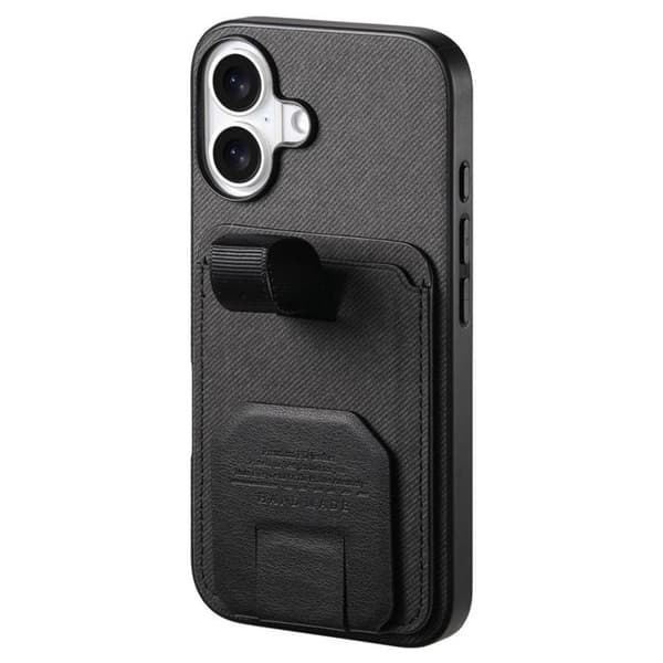 iPhone 17 Cover med Stofeffekt, Støtte og Kortholder i Sort Svart