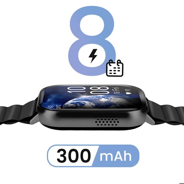 Smartwatch med fuld sundhedsovervågning, 8 dages batterilevetid, vandtæt IP68, Proove, sort Svart
