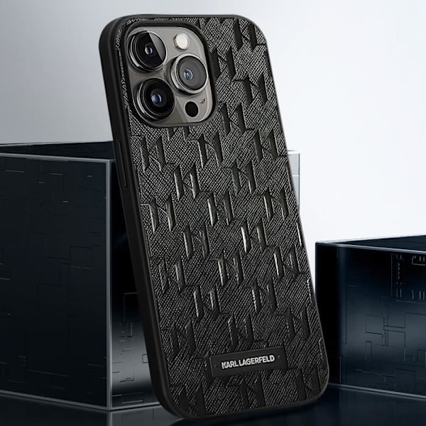 Cover til iPhone 14 Pro Max - KARL LAGERFELD - Saffiano læderfinish - Sort Svart