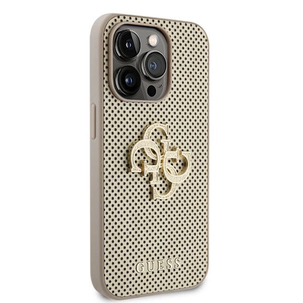 Cover til iPhone 15 Pro Max - Guess Perforeret Læder 4G (GUHCP15XPSP4LGD) - Guld