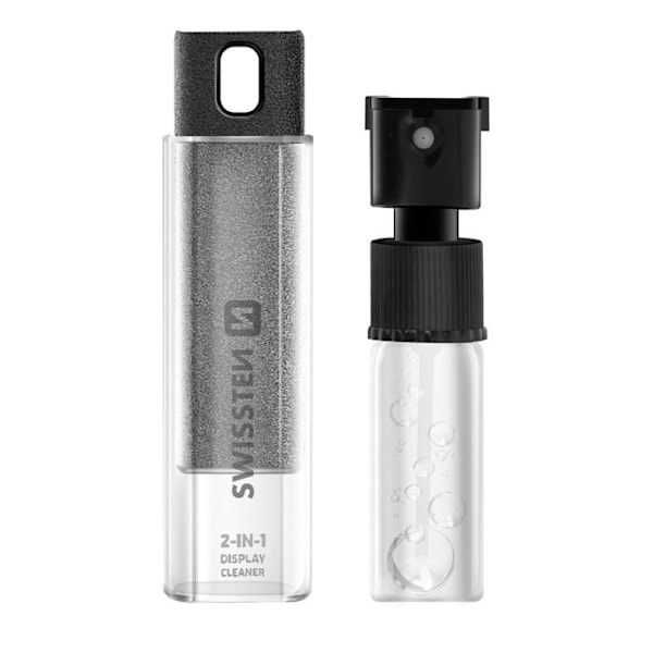 2-i-1 Skærmrengøringsmiddel 10ml med Mikrofiberklud, Kompakt Format, Swissten Grå