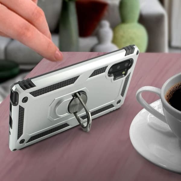 Coque - Samsung - Galaxy Note 10 Plus - Stiv og Blød - Video Støtte Ring - Grå Grå