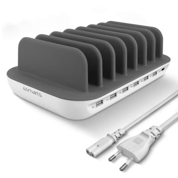 Multienhedslader - 4SMARTS - 6x USB + 1x USB-C - 5V/2.4A - Hvid - Skridsikker