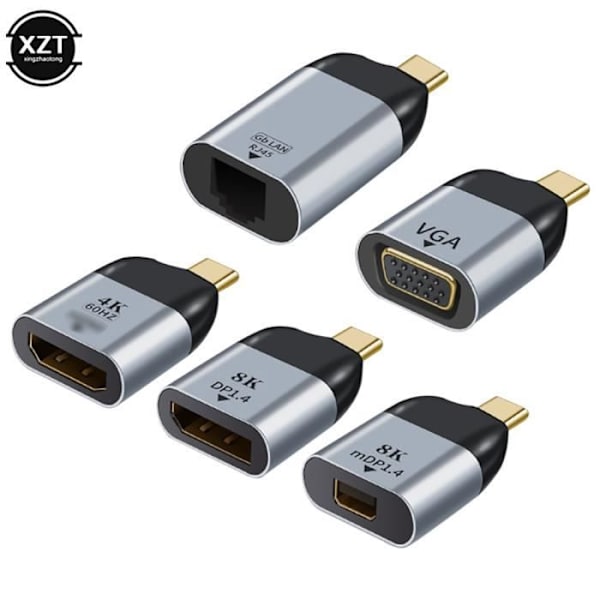Typec to vga - USB 3.1 Type C - HDMI-sovitin, RJ45-liitäntä, 4K-8k 60Hz projektio, uros-naaras, video