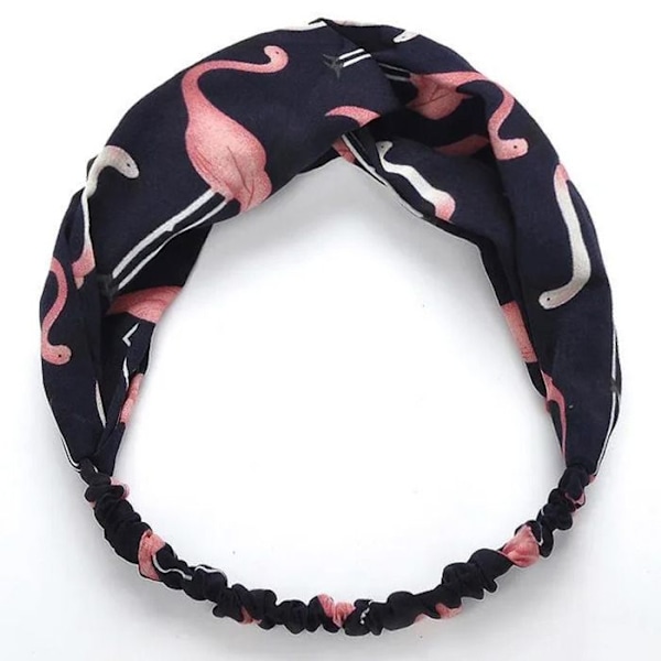 Satiini Painettu Musta Trooppinen Flamingo Hiuspanta Svart