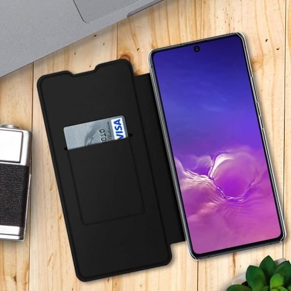 Étui Galaxy S10 Lite - AVIZAR - Ekologiskt läder med textur - Stötskydd - Rep säker - Kortfack Svart Svart