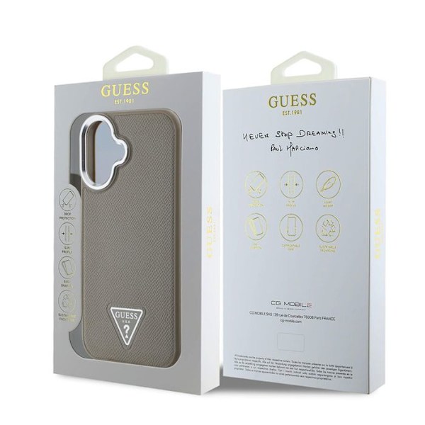 Coque til iPhone 16 Stødabsorberende med Struktur Effek og Triangulært Guess Logo Brun kastanj