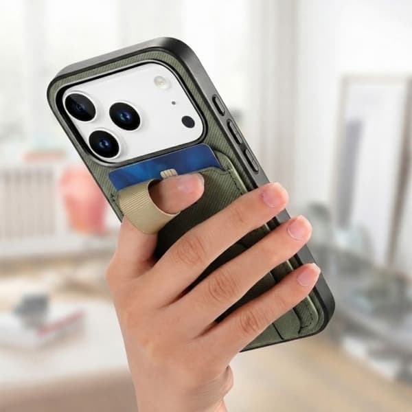 iPhone 17 Pro Max Cover med Stofeffekt, Støtte og Kortholder i Grøn Grön