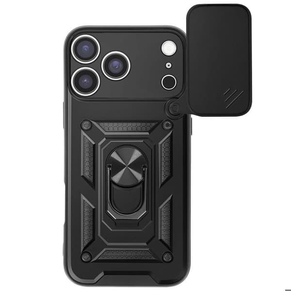 Cover til iPhone 17 Pro med roterende magnetring og kameralåg MAYAXESS sort Svart