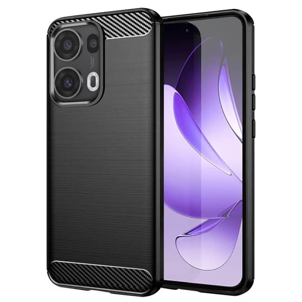 Coque - Oppo - Reno 13 Pro - Silikone - Carbon Design - Børstet Sort Effekt Svart