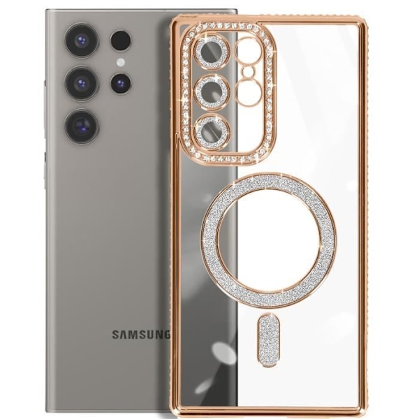 Coque - AVIZAR - Samsung Galaxy S24 Ultra - Rigide - Strass Guld - Kompatibel med MagSafe Gul