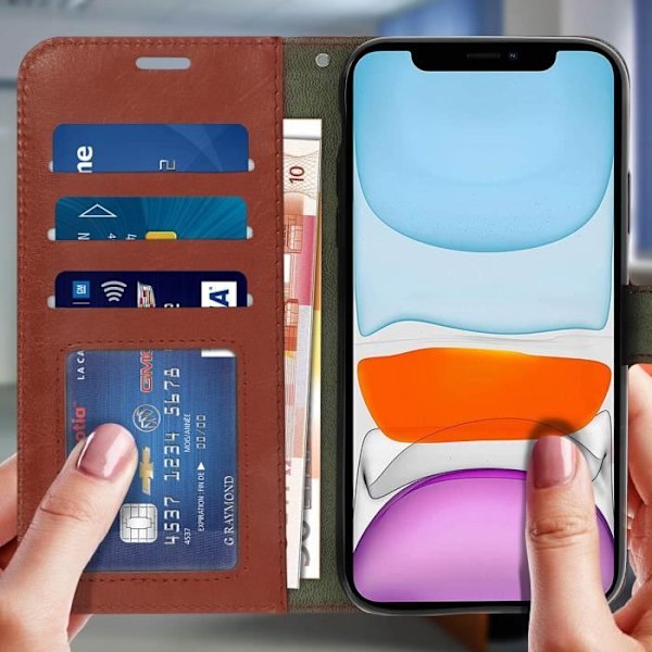 Hus iPhone 11 - AVIZAR - Vintage - Brun Läder - Video Stöd - Magnetisk Skydd kastanj