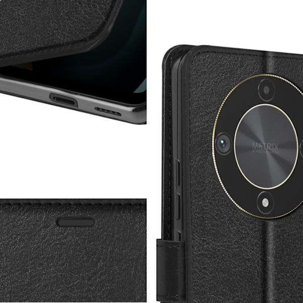 Fodral till Honor Magic 6 Lite - MAYAXESS - Funktion för plånboksställ och handledsrem - Svart Svart
