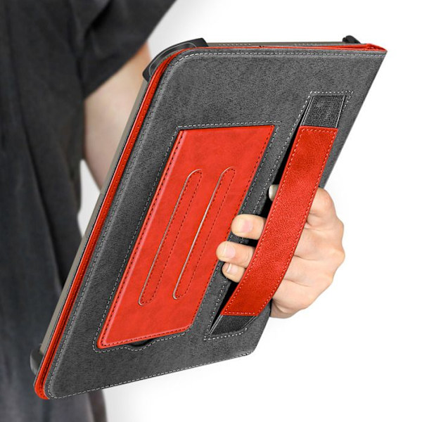 Retro etui til 10 tommer tablet, justerbar støtte og kortholder i rød.