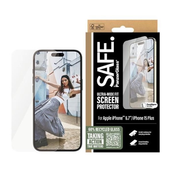 Skærmbeskyttelse - PANZER GLAS - iPhone 16 Plus - Ultra-Wide Fit - Anti-ridse - Stødsikker Transparent