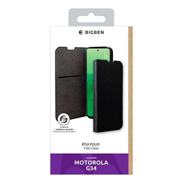 Étui Folio Wallet - BIGBEN - Moto G34 - Sort - Folds Stand - Hel beskyttelse Svart