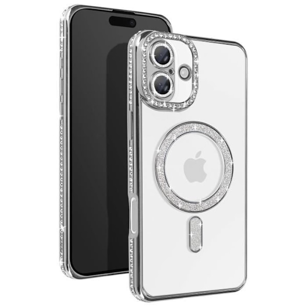 Kotelo - AVIZAR - iPhone 16 - MagSafe Protection - Hopeiset strassit - Tyylikäs muotoilu Grå