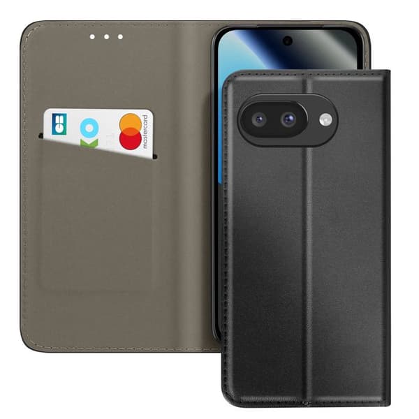 Etui til Google Pixel 10a med magnetisk klap, kortlomme og standfunktion i sort Svart