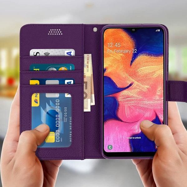 Housse til Samsung Galaxy A10 - AVIZAR - Folio Etui - Øko-læder - Video Støtte - Lilla Lila