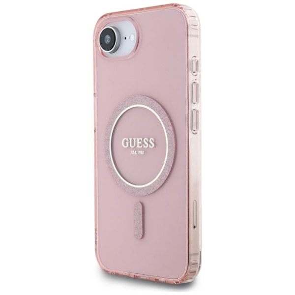 Coque Guess IML Glitter Circle MagSafe för iPhone 16e (rosa)