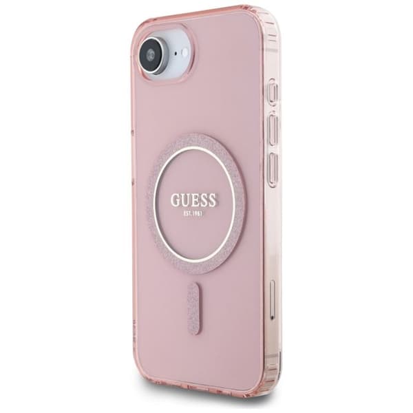 Coque Guess IML Glitter Circle MagSafe til iPhone 16e (rose) Rosa