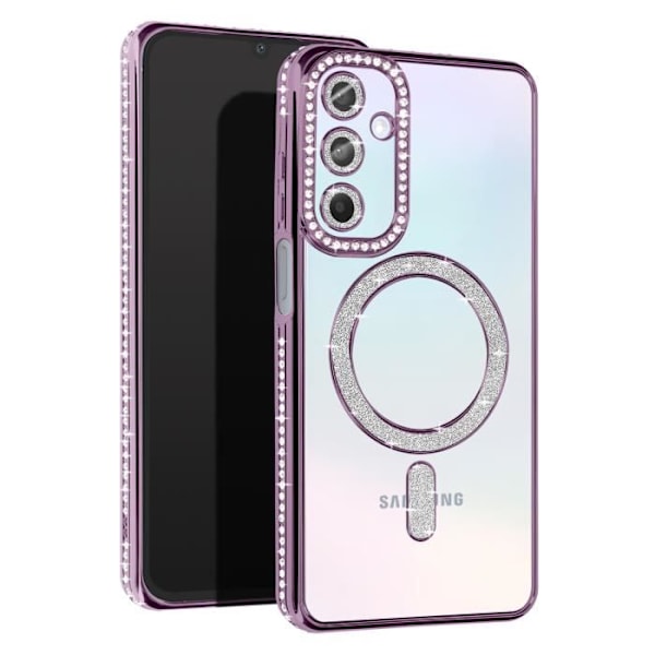 Timanttikotelo Samsung Galaxy A15:lle - AVIZAR - tekojalokivi Contour - MagSafe-yhteensopiva Lila