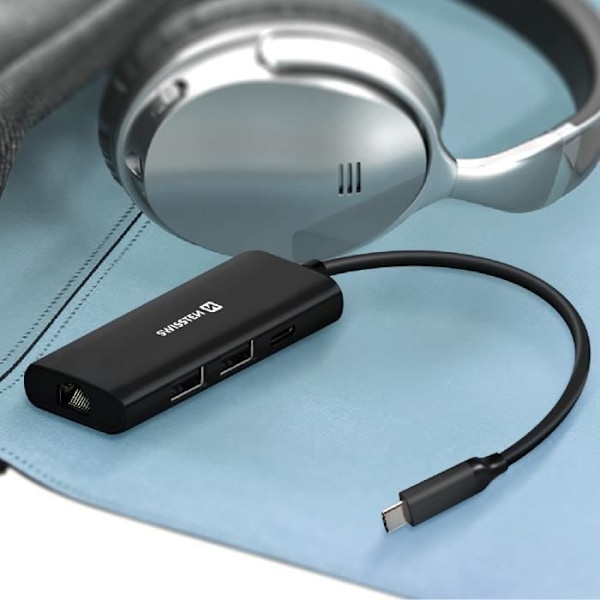 USB-C Hub Ethernet + HDMI + USB-C 100W + USB + Kortinlukija Swissten Musta