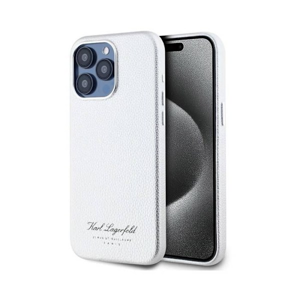 Coque til iPhone 15 Pro Max Hotel RSG Tekstureret Grained Elegant Karl Lagerfeld Sølv Grå