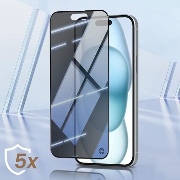 Skärmskydd - FORCE GLASS - iPhone 15 Plus - Okrossbar - Flexibel - Antispion Svart