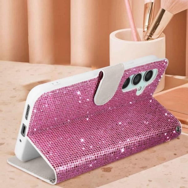 Fodral för Samsung Galaxy A34 5G Glitter Disco Wallet Video Support Rosa
