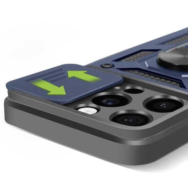 Coque för iPhone 16 Pro Max - Mayaxess - Mörkblå - Stötsäker - Glidande kameraskydd - Magnetiskt stöd Blå