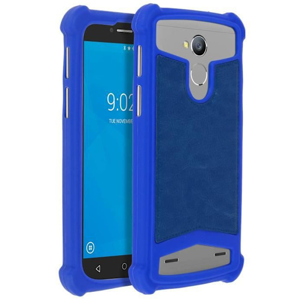 Universal smartphonefodral - AVIZAR - 4,3 till 4,7 tum - Silikongel - Stötsäkert skydd - Lädereffekt Blå