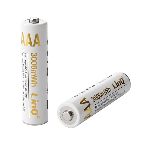 2-pack AAA uppladdningsbara litiumbatterier 3000mWh 1.5V LinQ Vit Vit