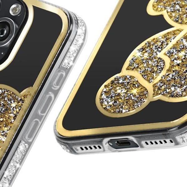Teddy Bear Case til iPhone 16 Pro Max Rhinestone Pattern Shiny Gold Contour Gul