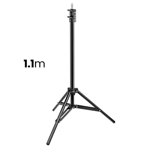 Justerbart teleskopstativ 1,1 m med smartphoneholder i sort