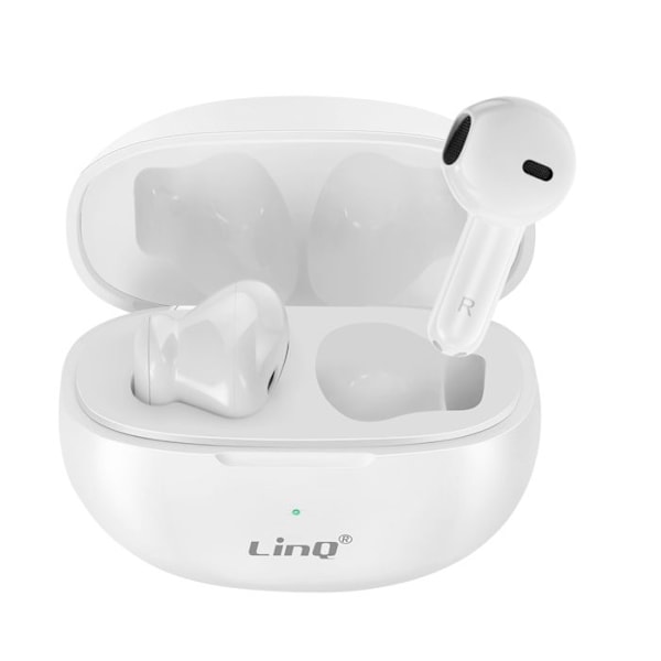 Trådlösa hörlurar med mikrofon, touchkontroll, 200mAh laddningsfodral, LinQ Vit