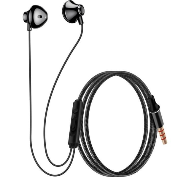 Hovedtelefoner Nylon flettet In-ear-stik 3,5 mm Håndfrit sæt LinQ Sort Svart