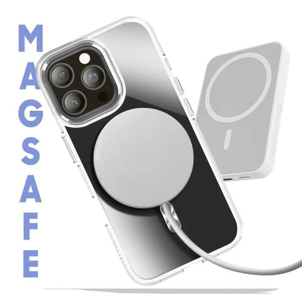 Coque MagSafe för iPhone 15 Pro Max Bakglas Färg Silver Grå