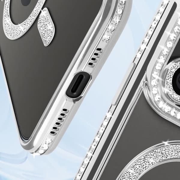 Cover - ADVOKER - iPhone 15 Pro Max - Strass Kant Sølv - Hård - Syntetisk Grå