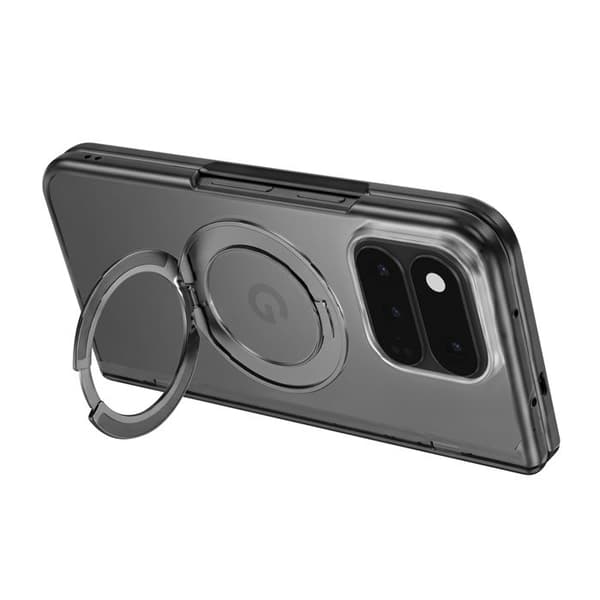 Cover til Google Pixel 11 Pro Fold med Kickstand Ring og Tempered Glass Sort / Transparent Svart / Klar