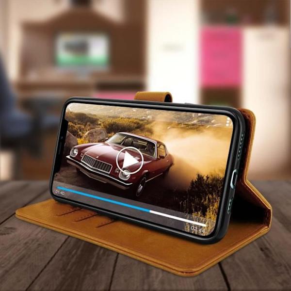 Etui - AVIZAR - iPhone 11 Pro - Fuld beskyttelse - Kortholder - Video støtte - Brun kastanj