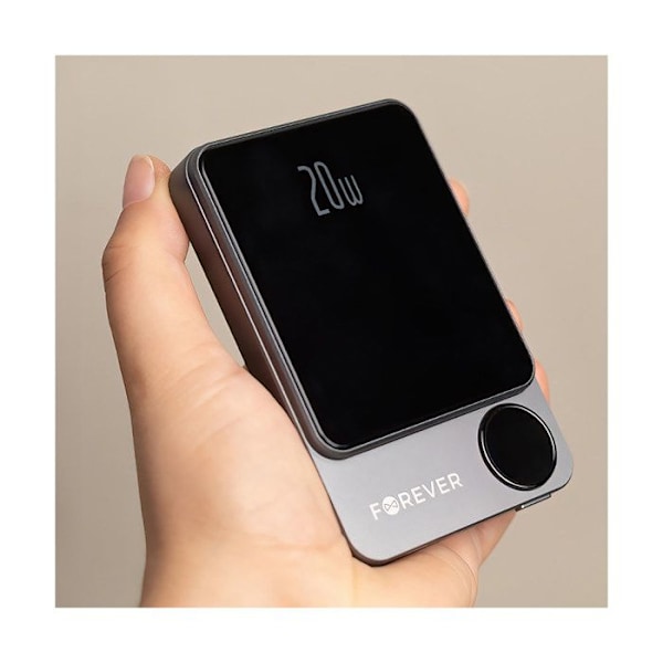 Powerbank MagSafe 5000 mAh med Digital Display USB-C och Lightning Forever Svart Svart