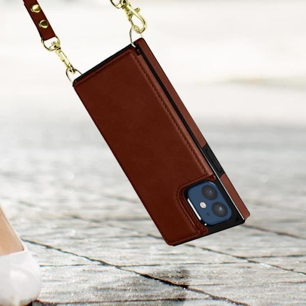 Coque Cordon - Brun - iPhone 12/12 Pro - Multifonction - Lanière Amovible - Porte-cartes Intégré kastanj