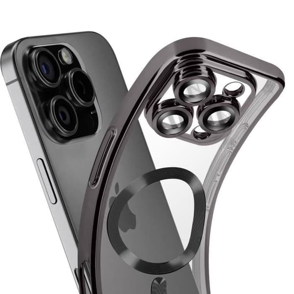 Coque MagSafe för iPhone 16 Pro Silikon Kontur Krom Svart Svart