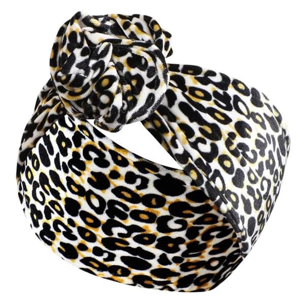 Huvudband Turban - AVIZAR - Leopardtryck - Beige Sammet - Bekväm - Elastisk Beige
